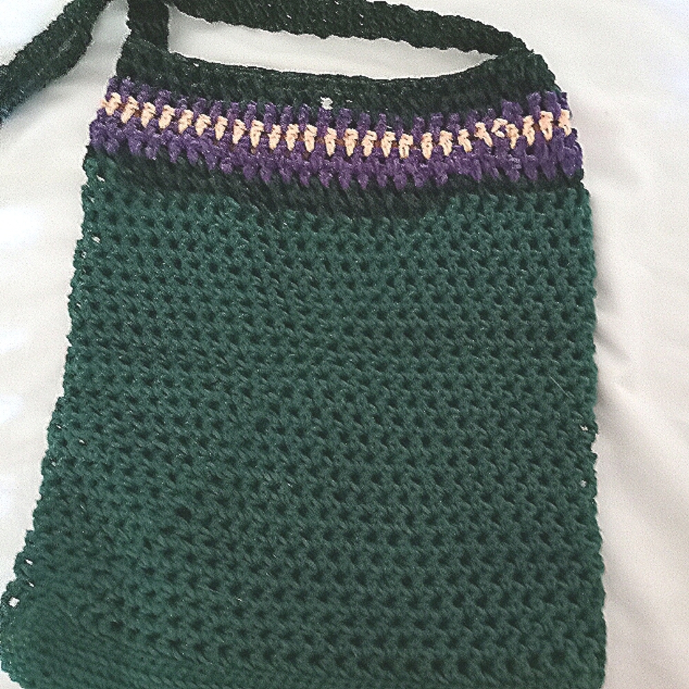 Hand made Green and Purple Crochet tote Bag